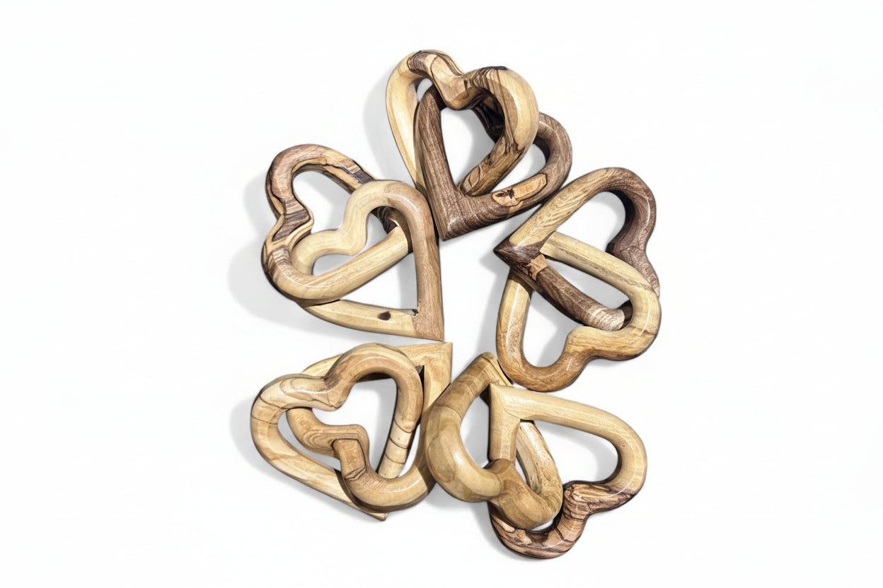 Handmade Olive Wood Interlocking Hearts, Anniversary Gift