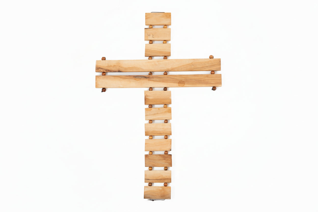 Olive Wood Cross with Lord's Prayer, Handmade Jerusalem Wall Decor