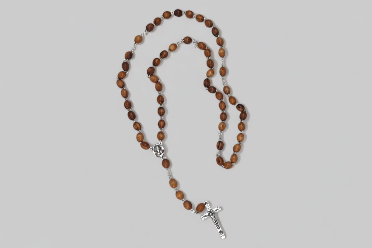 Olive Wood Catholic Rosary, Bethlehem Holy Land Gift,Wooden Prayer Beads with Soil