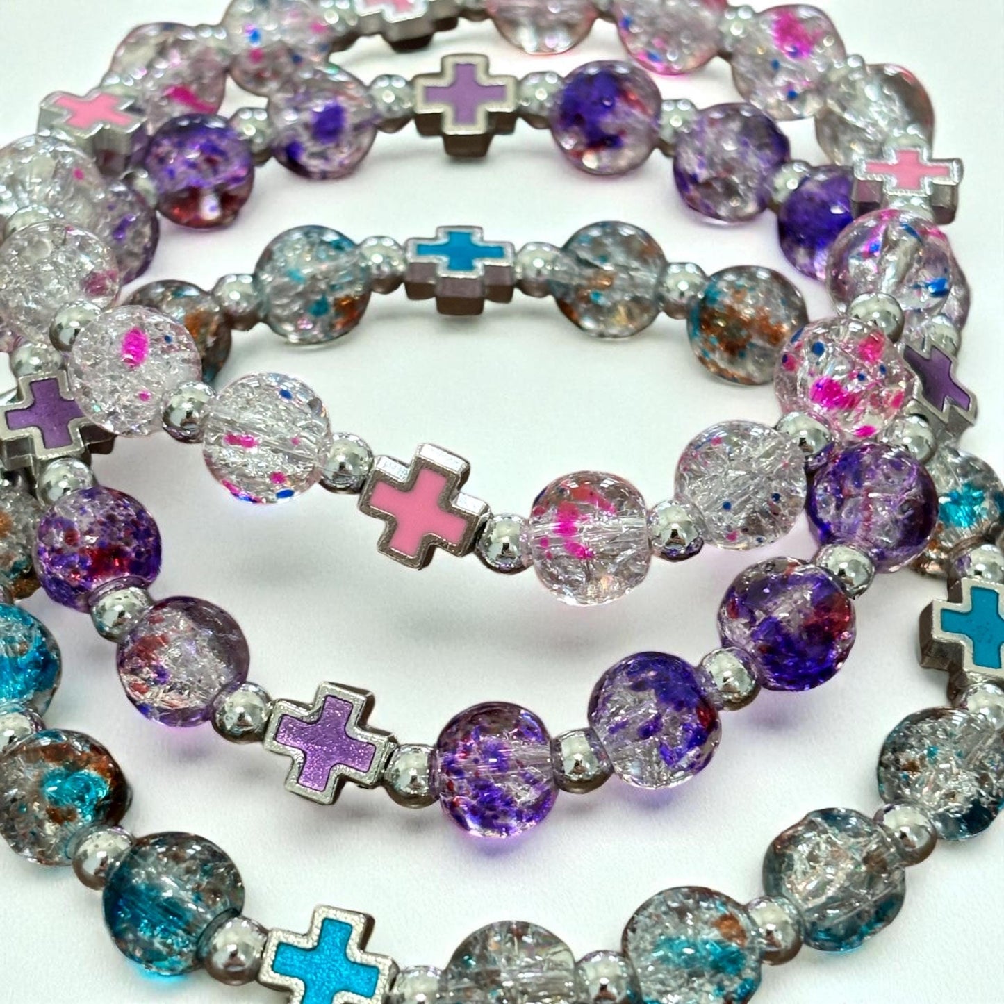 Handmade Beaded Bracelet: Silver Cross, Jerusalem Gift, Confirmation Gift for her, Religious Jewelry