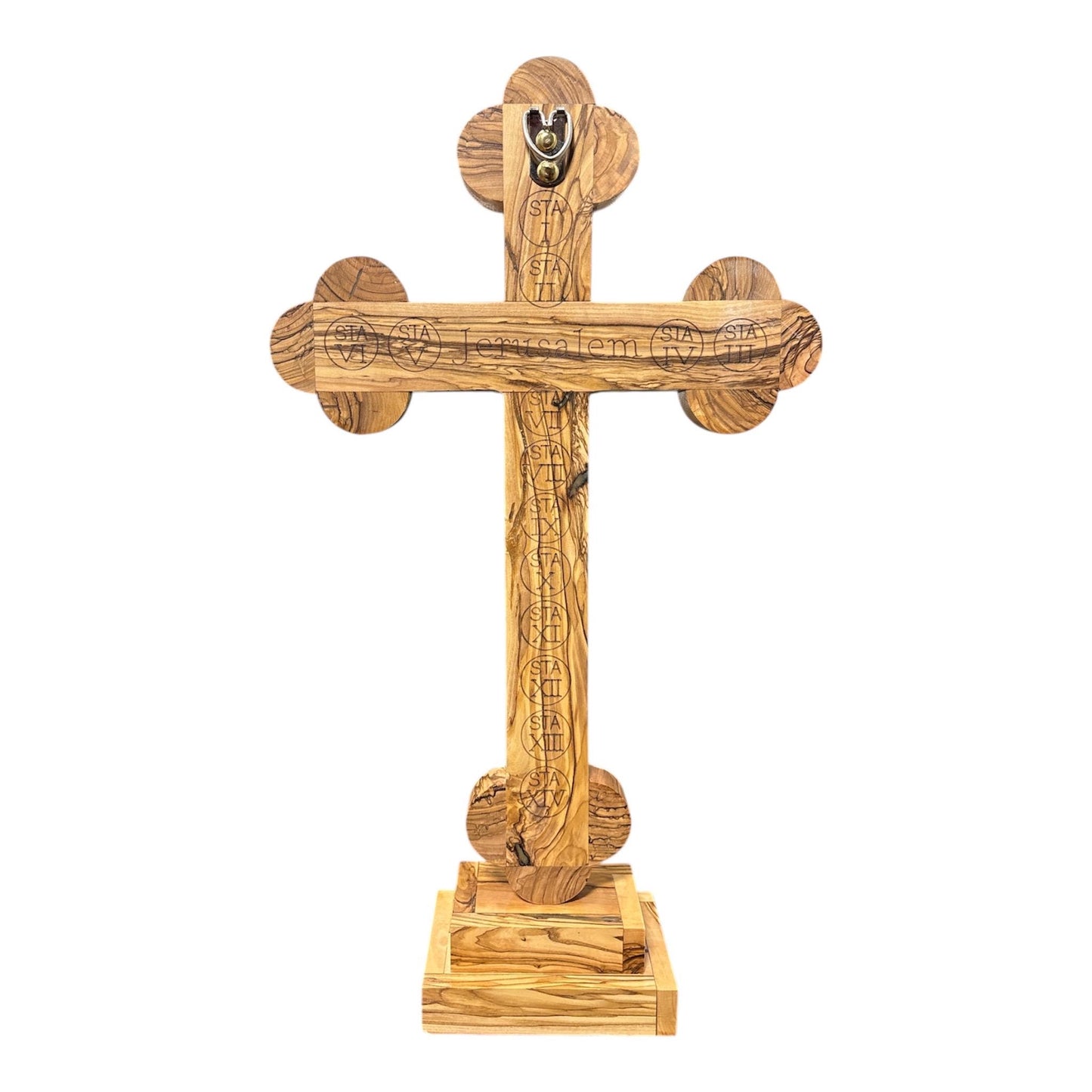 18" Olive Wood Wall & Standing Crucifix, Mother of Pearl Inlay, Catholic Gift.
