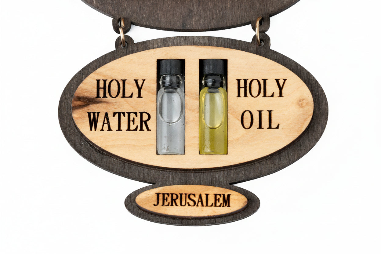 Olive Wood 'God Bless Our Home' Wall Hanging with Holy Water