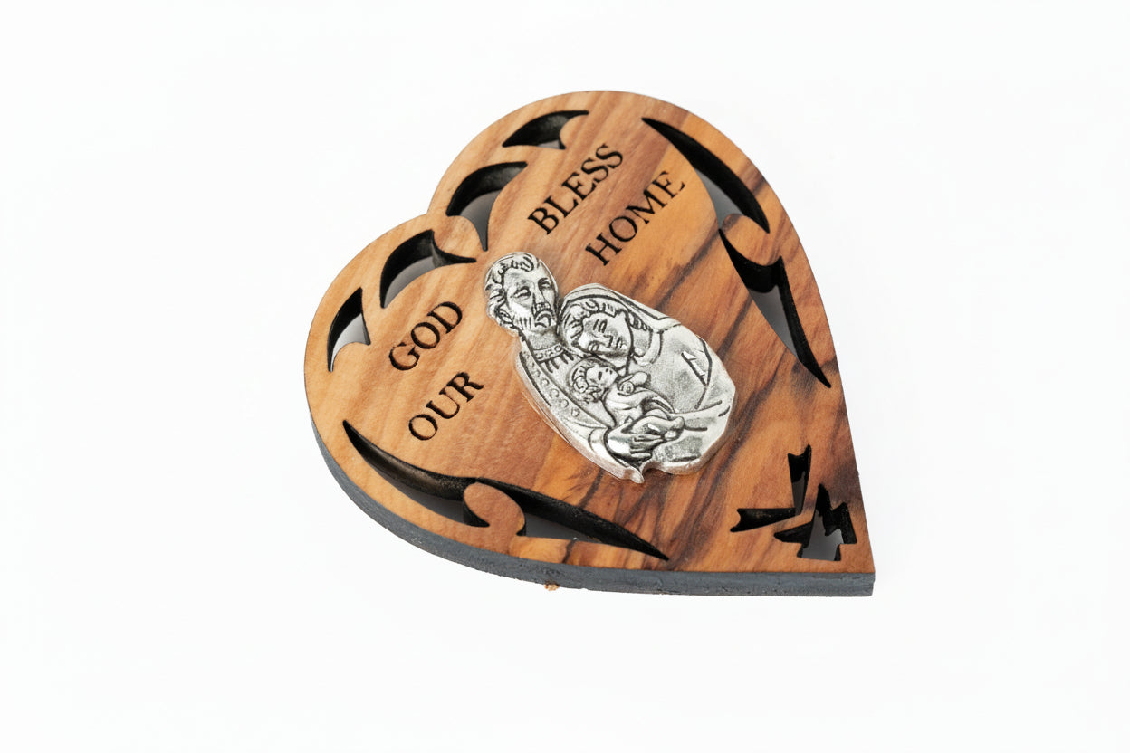 Olive Wood Holy Family Magnet: God Bless Our Home Decor