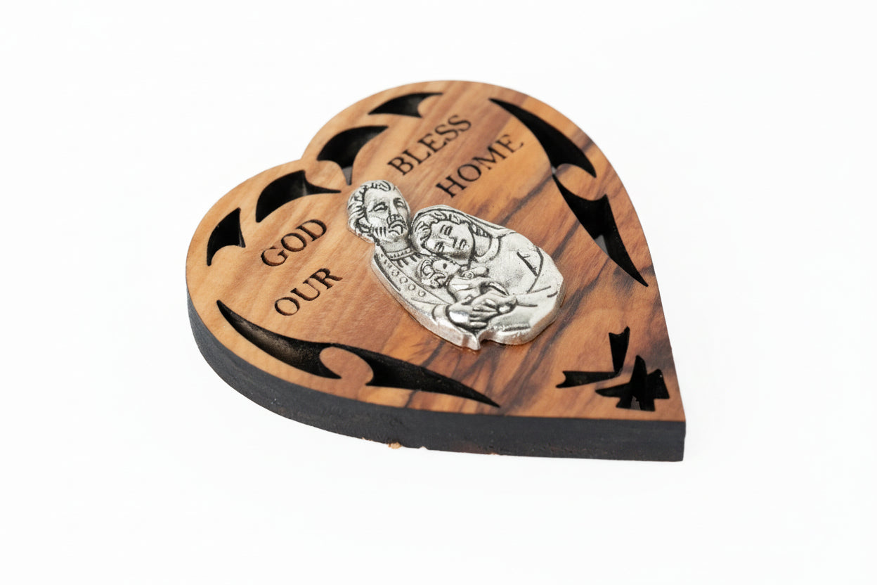 Olive Wood Holy Family Magnet: God Bless Our Home Decor