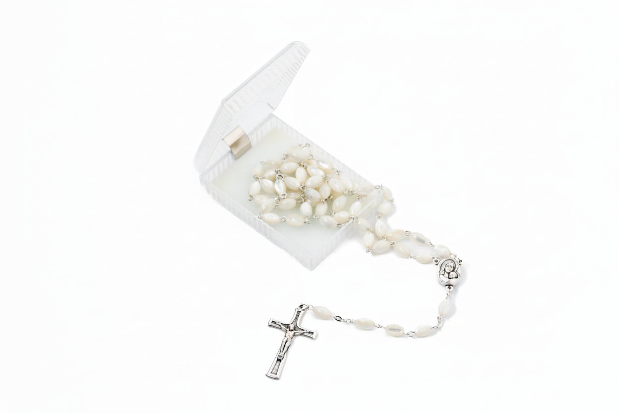 Pearl Rosary Bead Necklace Catholic Gift Mother of Pearl Beads Necklace Catholic Jewelry Traditional Catholic Wedding Gift Catholic Rosary