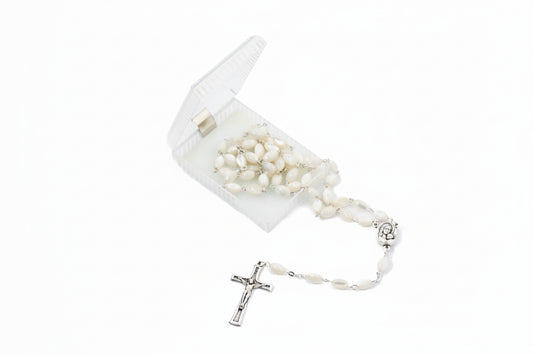 Pearl Rosary Bead Necklace Catholic Gift Mother of Pearl Beads Necklace Catholic Jewelry Traditional Catholic Wedding Gift Catholic Rosary