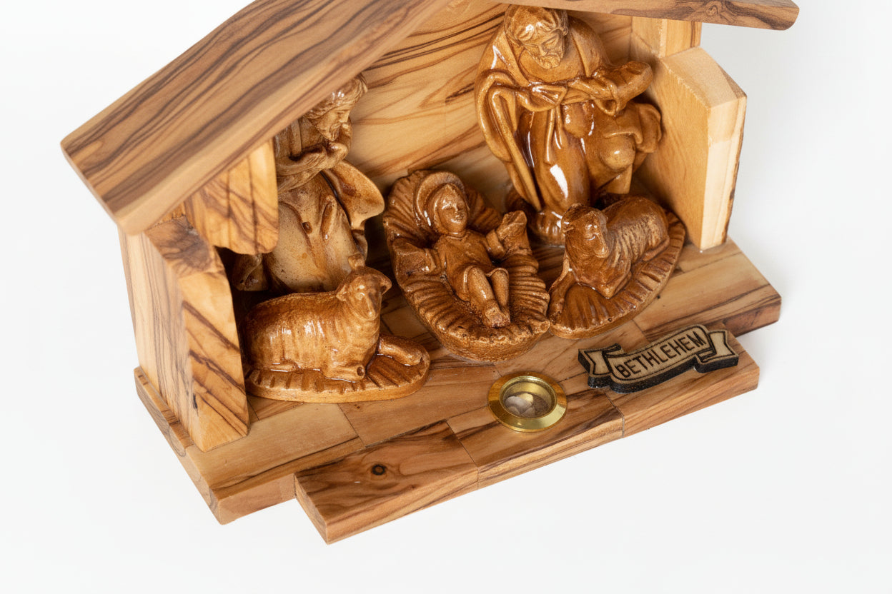 Olive Wood Nativity, Hand-Carved Christmas Scene Music Box