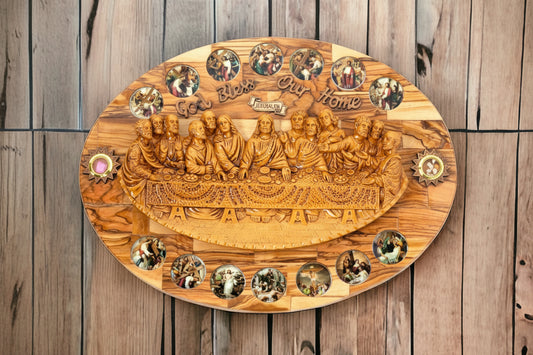 Olive Wood Last Supper Plaque, Christian Home Decor, Holy Land Art