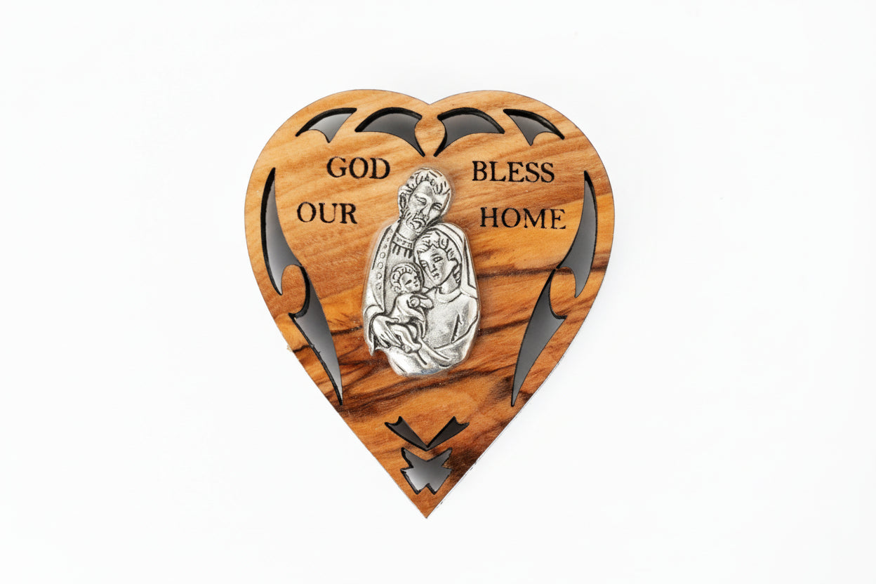 Olive Wood Holy Family Magnet: God Bless Our Home Decor