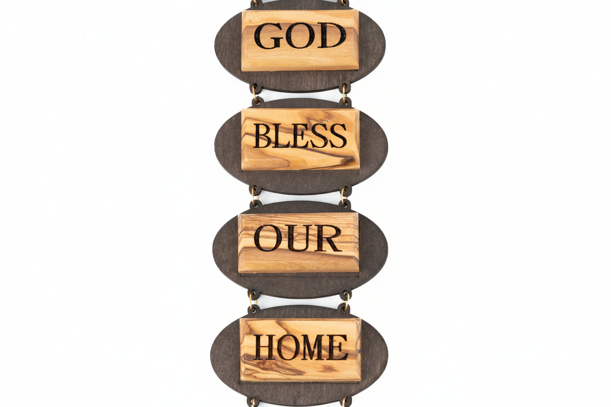 Olive Wood 'God Bless Our Home' Wall Hanging with Holy Water