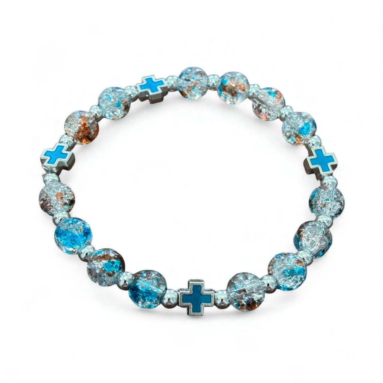 Handmade Beaded Bracelet: Silver Cross, Jerusalem Gift, Confirmation Gift for her, Religious Jewelry