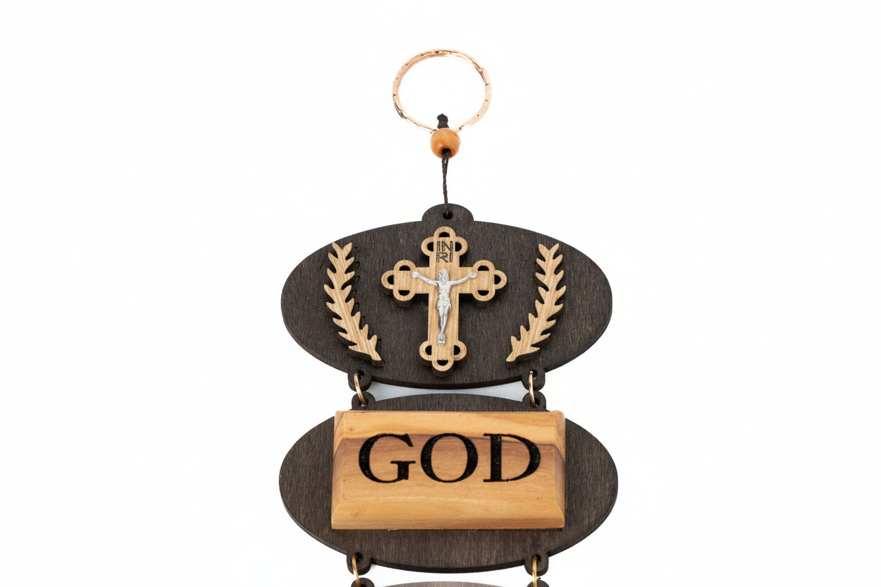 Olive Wood 'God Bless Our Home' Wall Hanging with Holy Water