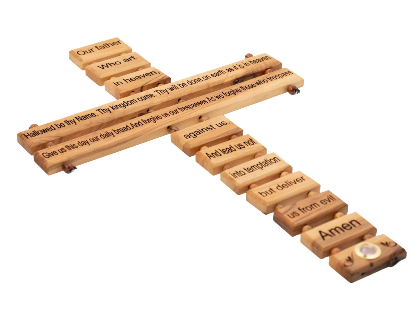 Olive Wood Cross with Lord's Prayer, Handmade Jerusalem Wall Decor