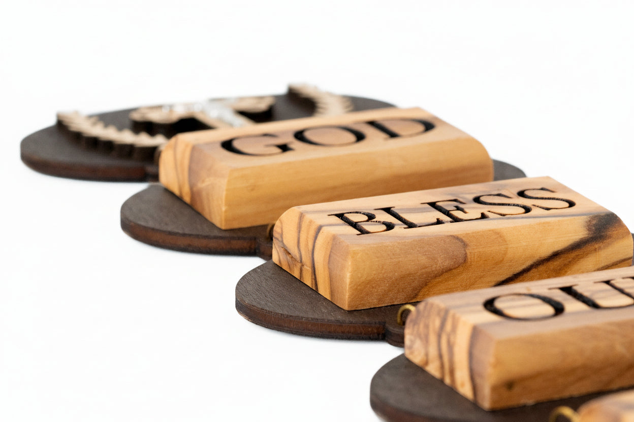 Olive Wood 'God Bless Our Home' Wall Hanging with Holy Water