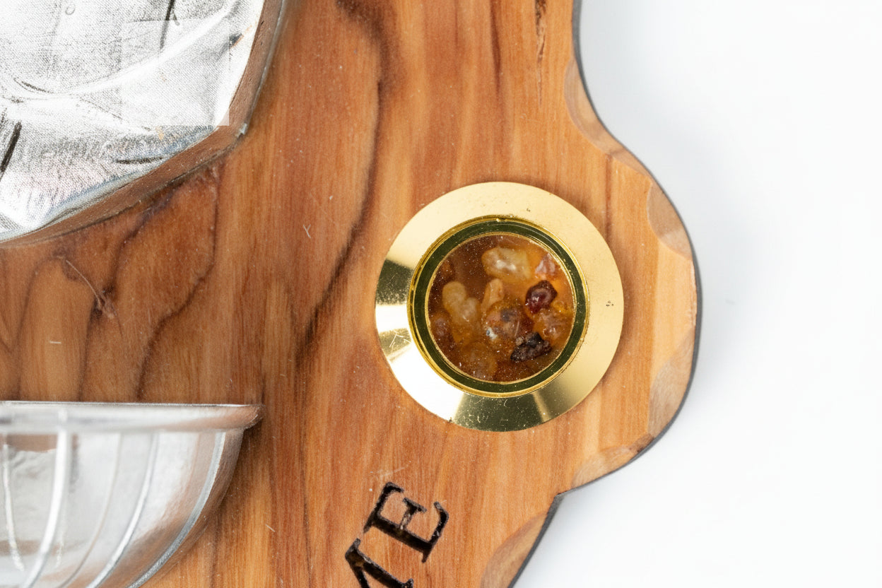 Olive Wood Holy Family Plaque with Holy Water Holder
