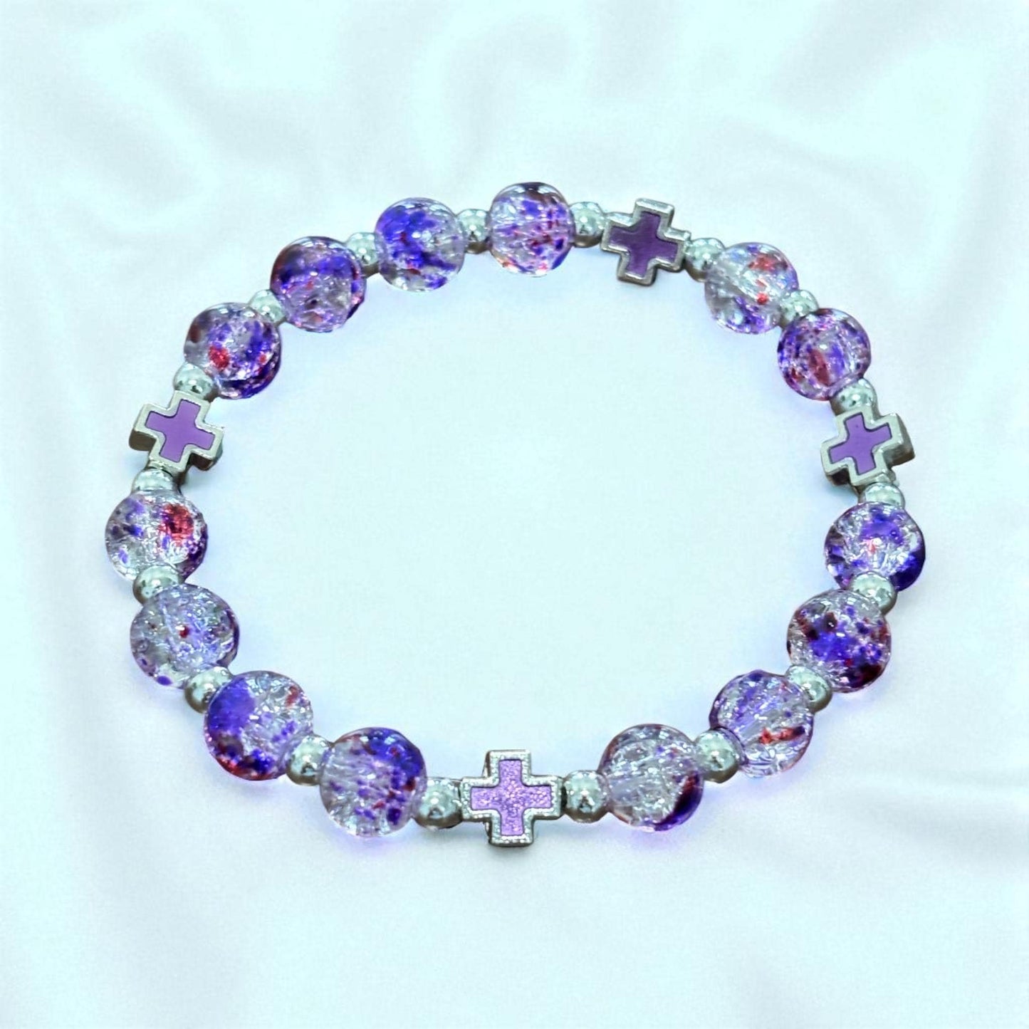 Handmade Beaded Bracelet: Silver Cross, Jerusalem Gift, Confirmation Gift for her, Religious Jewelry