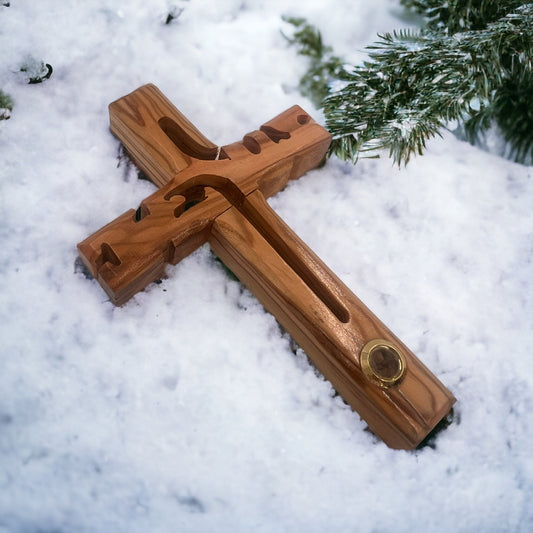 Hand Carved Olive Wood Jesus Cross: Religious Home Decor (8x5 Inches)