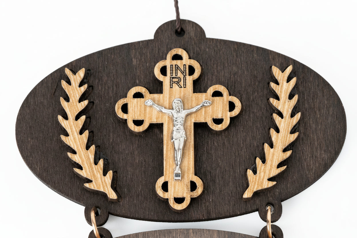 Olive Wood 'God Bless Our Home' Wall Hanging with Holy Water