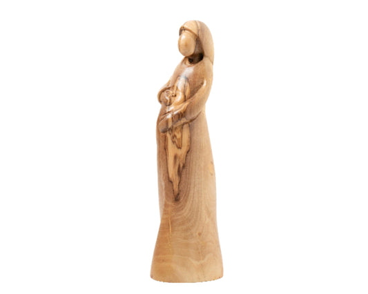 Hand Carved Olive Wood Pregnant Virgin Mary Statue, Holy Land Decor