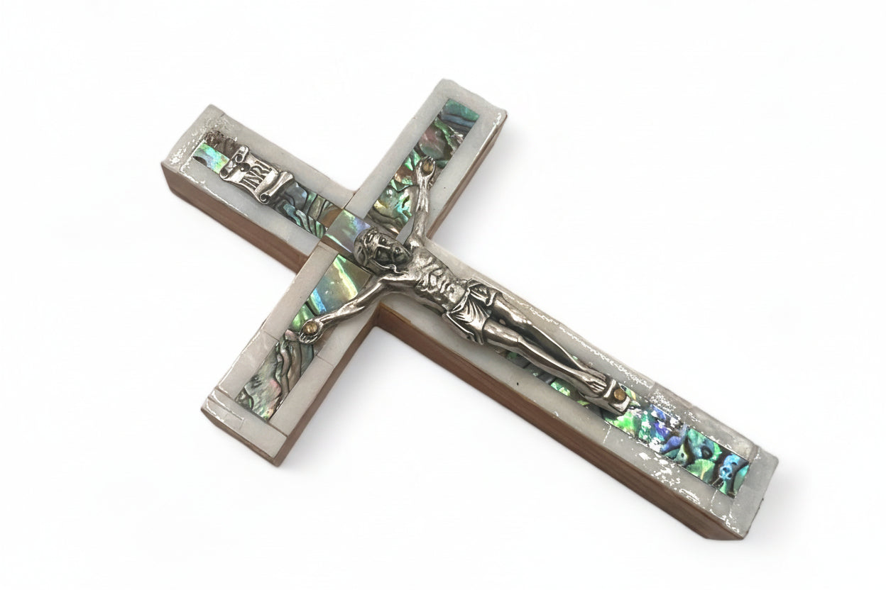 Olive Wood Cross Wall Crucifix Covered with Mother of Pearl Religious Gift Christmas Decoration Spirit Cross Christmas Gift Wood Carving