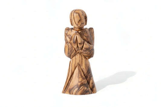 Hand Carved Olive Wood Angel Statue, Holy Land Decor