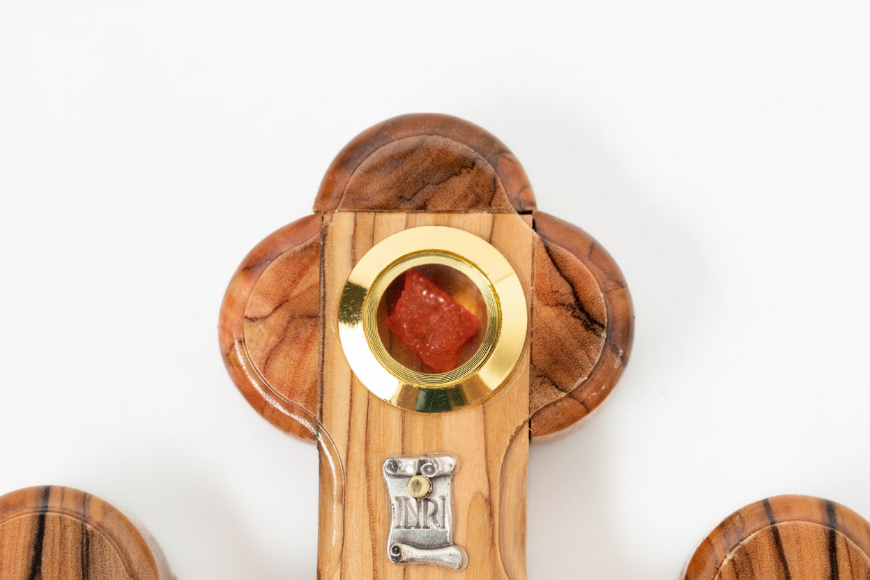 Handmade Olive Wood Crucifix: Jerusalem Holy Land Cross with Relics