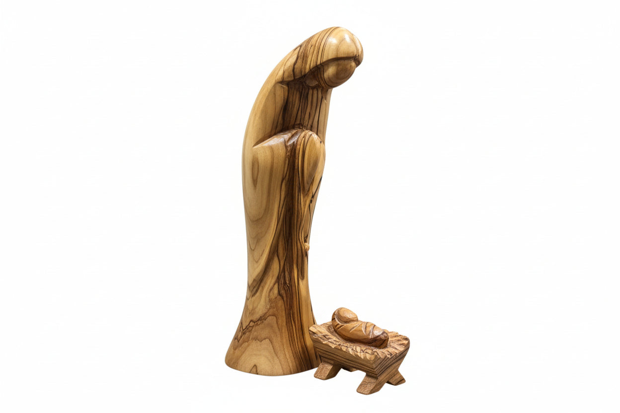 Olive Wood Virgin Mary, Handmade Religious Sculpture, Catholic Decor, Mother Mary Figurine.