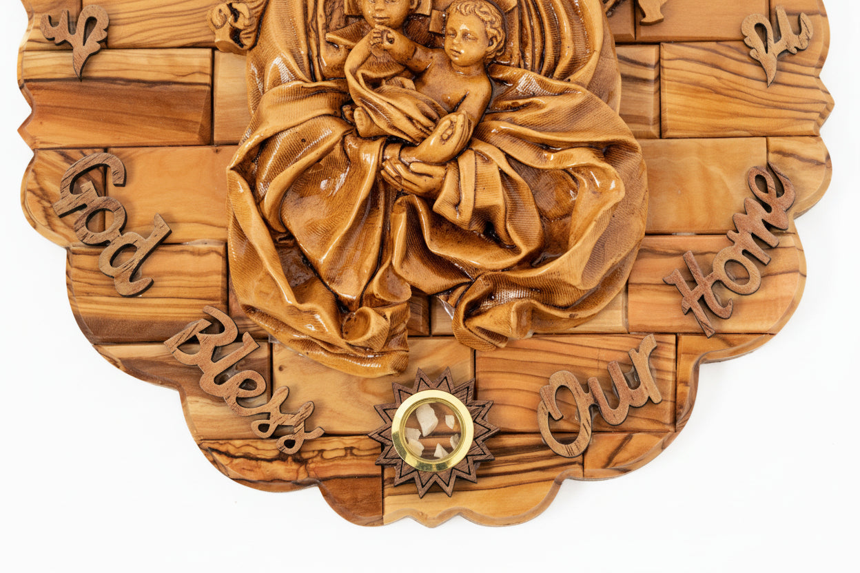 Holy Family Plaque, Handmade Olive Wood, Religious Home Decor