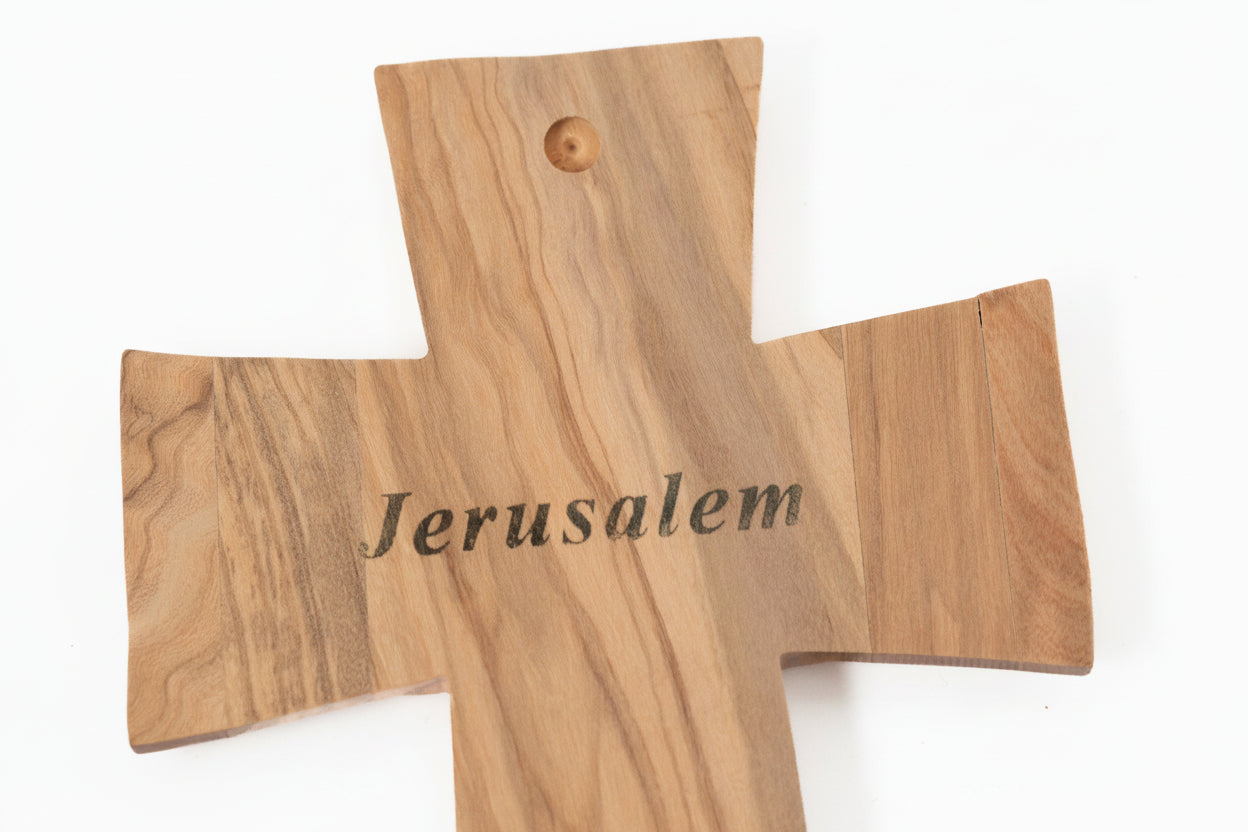 Olive Wood Cross with Lord's Prayer, Holy Water Holder