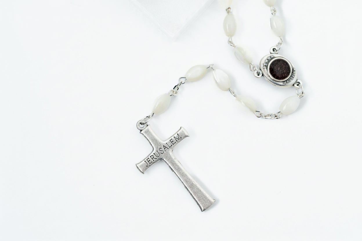 Pearl Rosary Bead Necklace Catholic Gift Mother of Pearl Beads Necklace Catholic Jewelry Traditional Catholic Wedding Gift Catholic Rosary