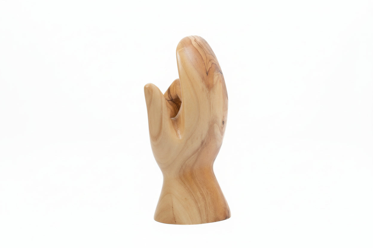Olive Wood Holy Family Statue:  The Lords Hand, Hand of God Sculpture, Home Decor
