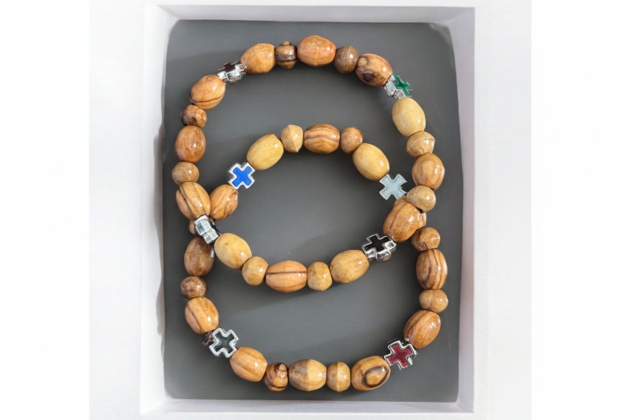 Handmade Olive Wood Beaded Bracelet: Christmas Gift, Friendship Jewelry
