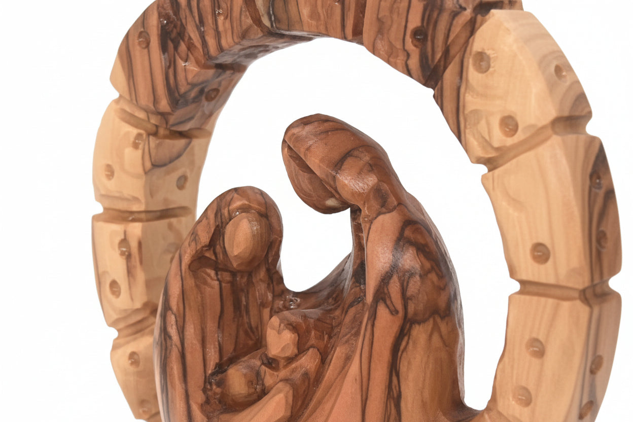 Olive Wood Holy Family Nativity Scene | Handmade Catholic Home Decor, Housewarming Gift