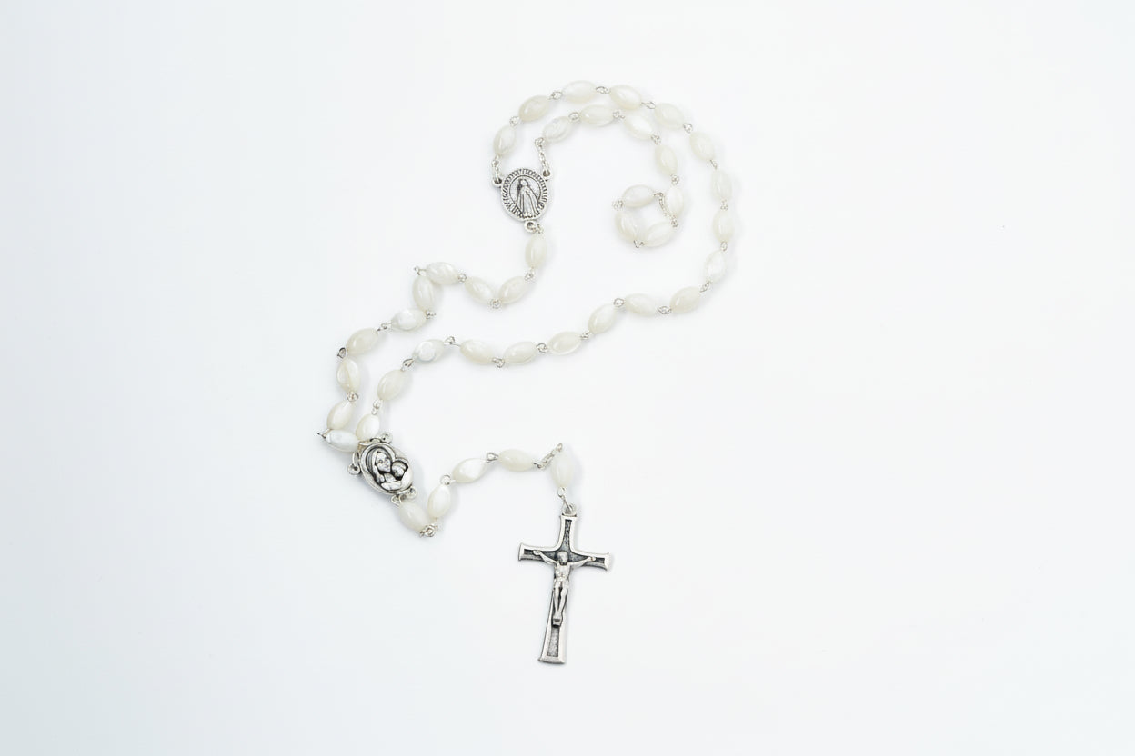 Pearl Rosary Bead Necklace Catholic Gift Mother of Pearl Beads Necklace Catholic Jewelry Traditional Catholic Wedding Gift Catholic Rosary