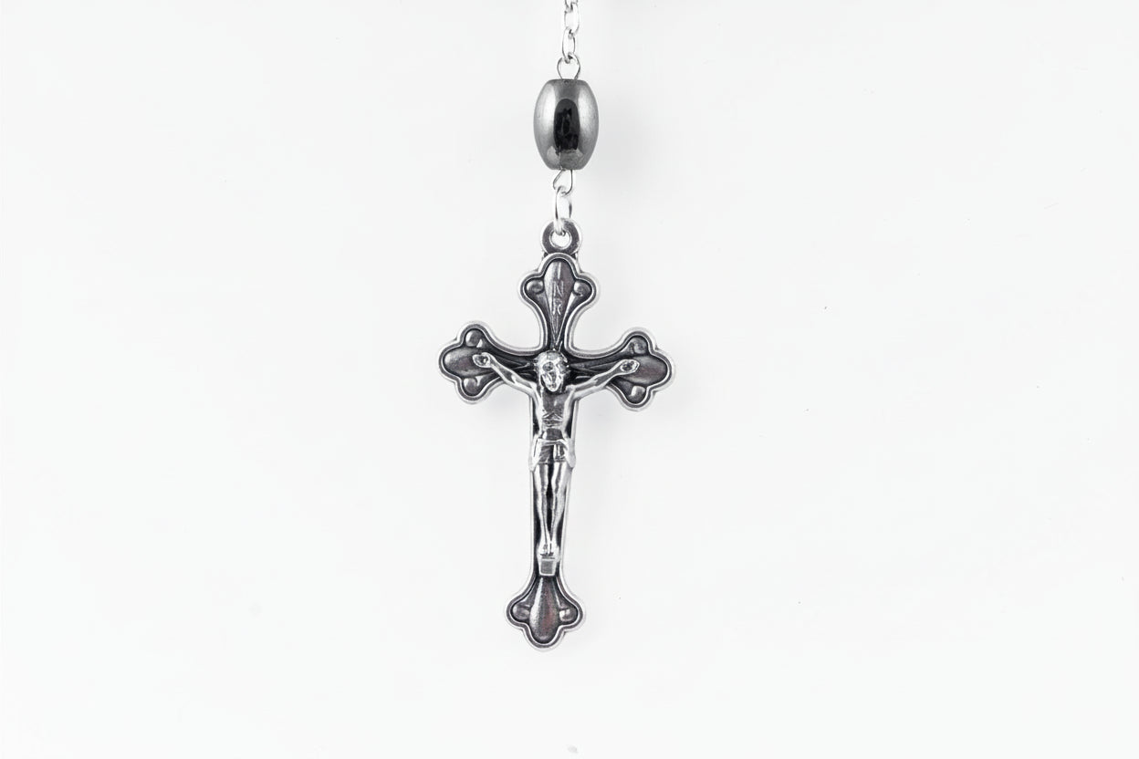 Hematite Catholic Rosary with Holy Land Soil, Jerusalem