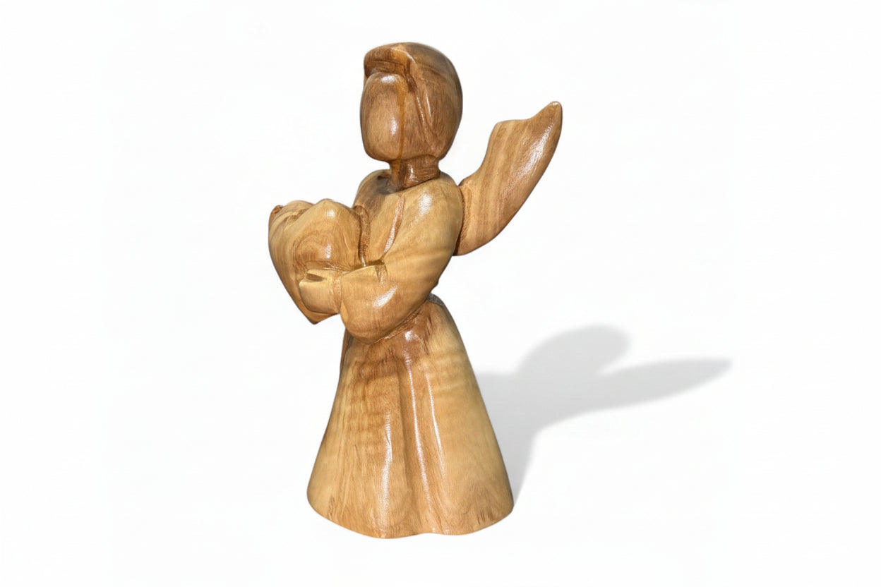 Olive Wood Angel Figurine: Hand Carved Holy Land Statue