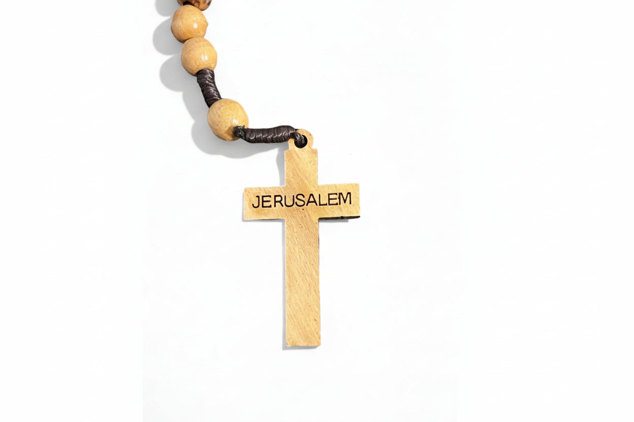 Olive Wood Rosary with Metal Cross Pendant, Christmas Gift