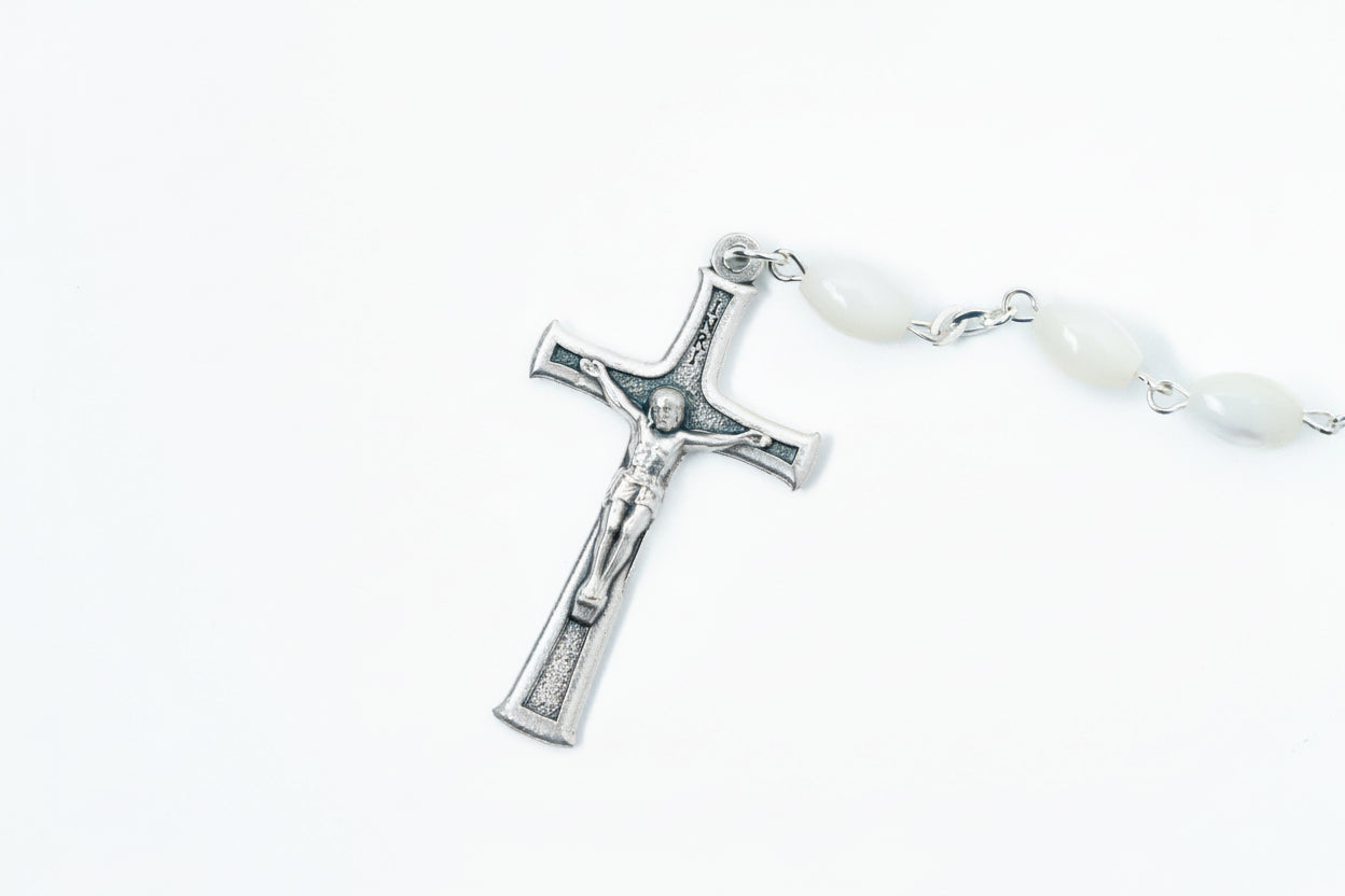 Pearl Rosary Bead Necklace Catholic Gift Mother of Pearl Beads Necklace Catholic Jewelry Traditional Catholic Wedding Gift Catholic Rosary