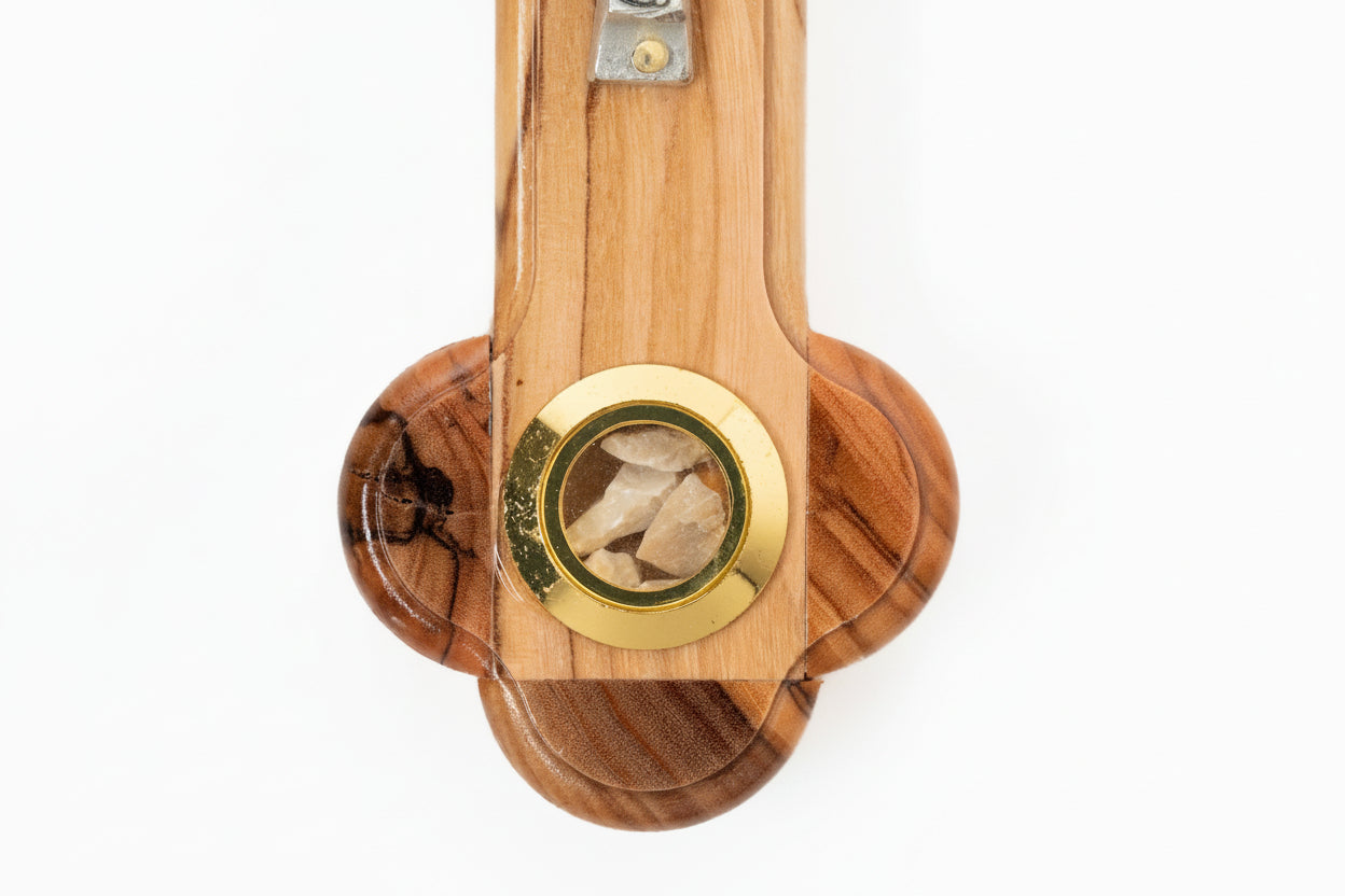 Handmade Olive Wood Crucifix: Jerusalem Holy Land Cross with Relics
