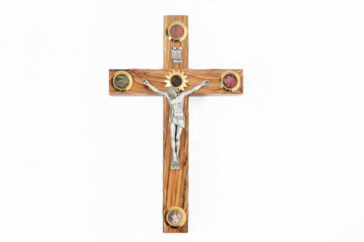 Olive Wood Crucifix Cross: Jerusalem Holy Land Relics