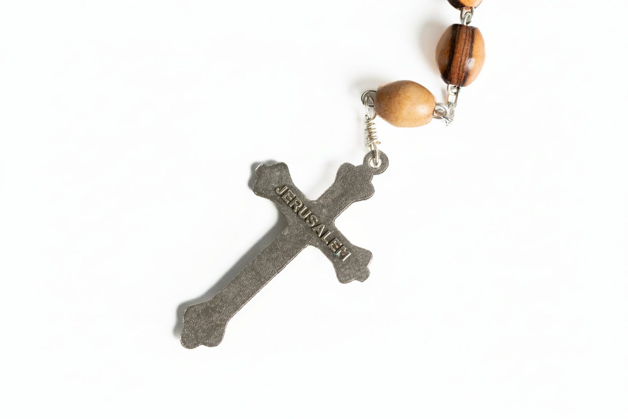 Handmade Olive Wood Rosary, Catholic Gift from Holy Land, Wooden Prayer Beads with Soil