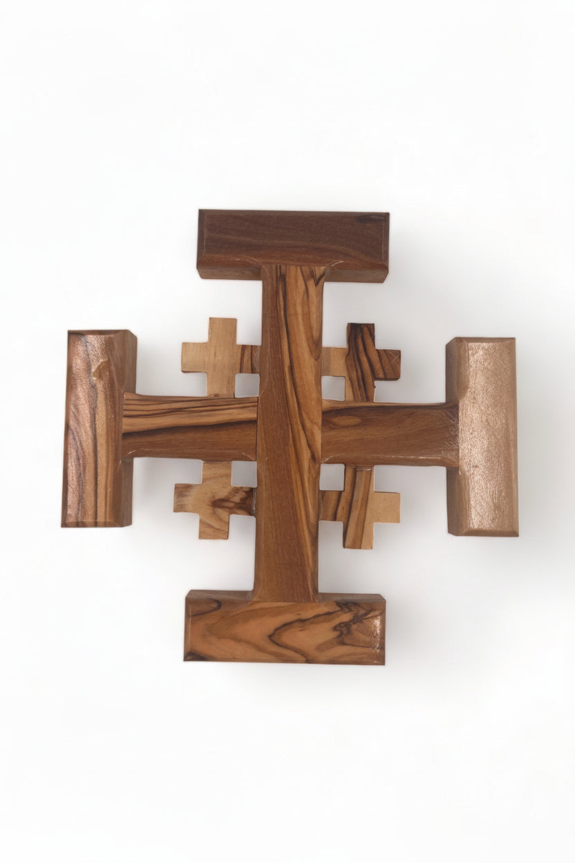 Olive Wood Jerusalem Cross, Holy Land Religious Wall Decor.