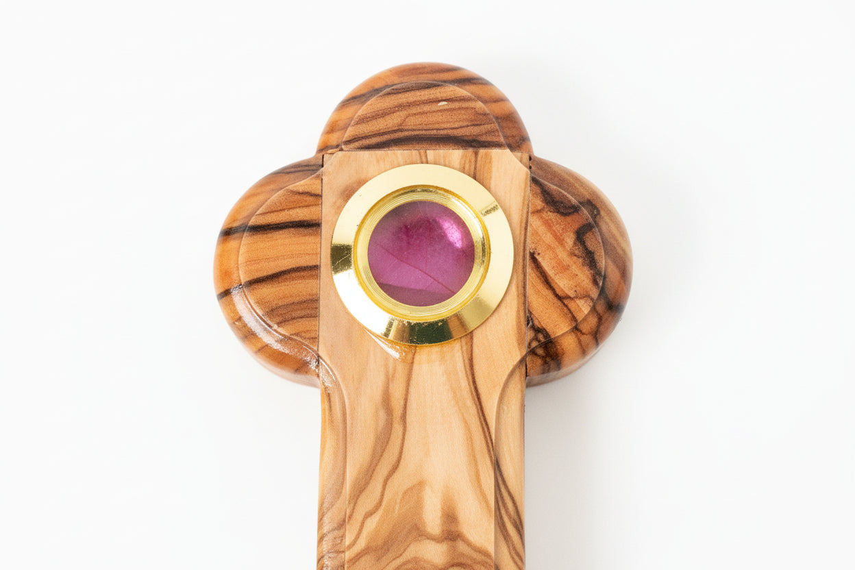 Handmade Olive Wood Crucifix: Jerusalem Holy Land Cross with Relics