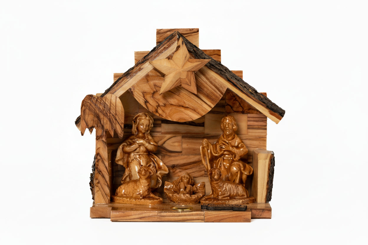 Olive Wood Nativity, Hand-Carved Christmas Scene Music Box