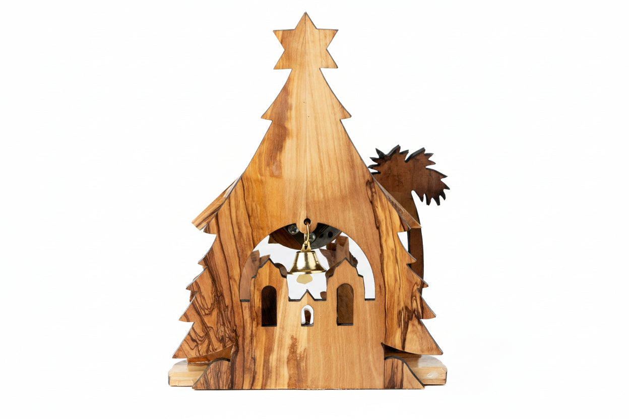 Hand Carved Olive Wood Nativity Set, Silent Night Music Box