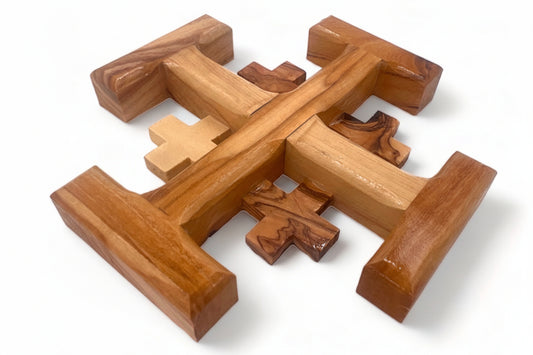 Olive Wood Jerusalem Cross, Holy Land Religious Wall Decor.