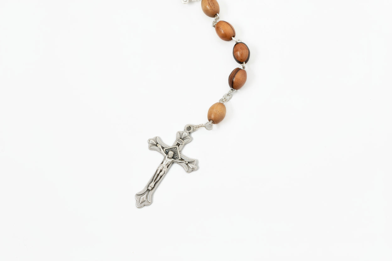 Handmade Olive Wood Rosary, Catholic Gift from Holy Land, Wooden Prayer Beads with Soil