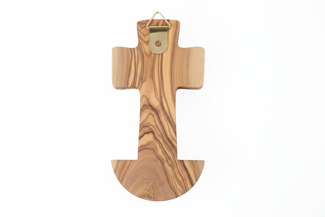 Handmade Olive Wood Crucifix with Holy Water Holder, Religious Gift