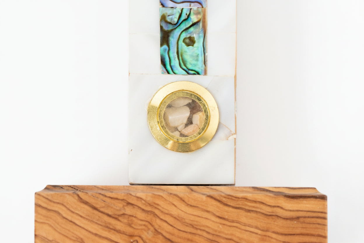 Olive Wood Crucifix with Mother of Pearl, Holy Land Relics