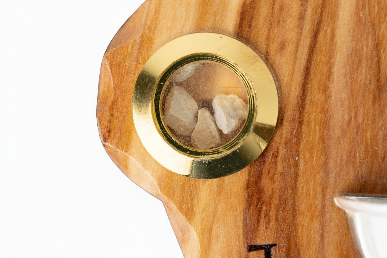 Olive Wood Holy Family Plaque with Holy Water Holder
